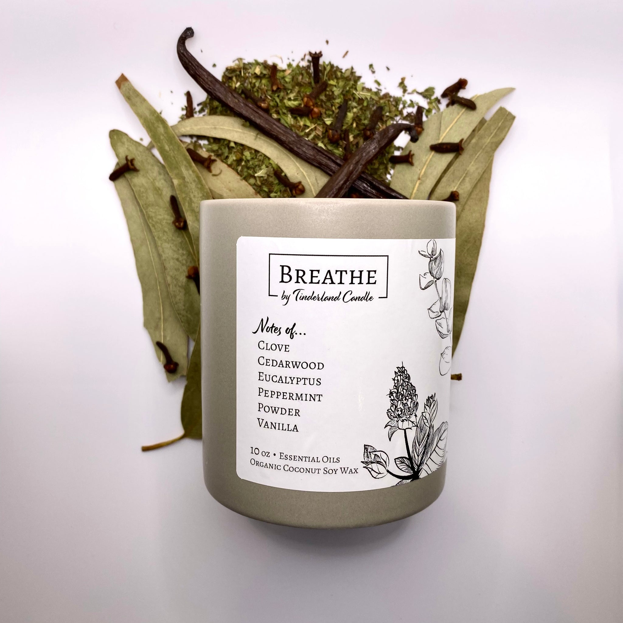 Breathe scented candle infused with organic eucalyptus and peppermint essential oils