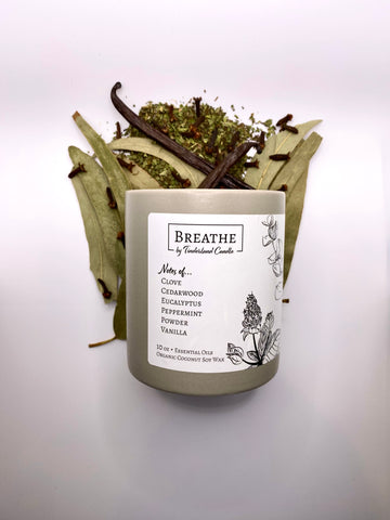 Breathe scented candle infused with organic eucalyptus and peppermint essential oils